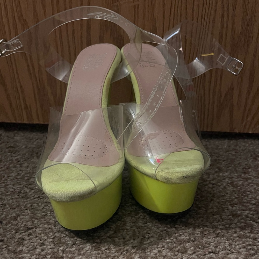 Hella Heels 6in Stiletto Rhylie Electric Highlighter Neon Yellow Green Pole Club - Picture 4 of 8